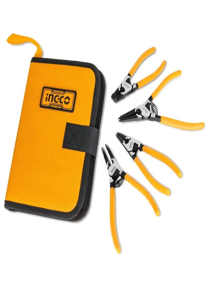 INGCO 7" 4pcs Circlip Plier Set Snap Ring Pliers Set Heavy Duty 7-inch Internal/External Circlip Pliers Kit Straight/Bent Jaw … - Image 1